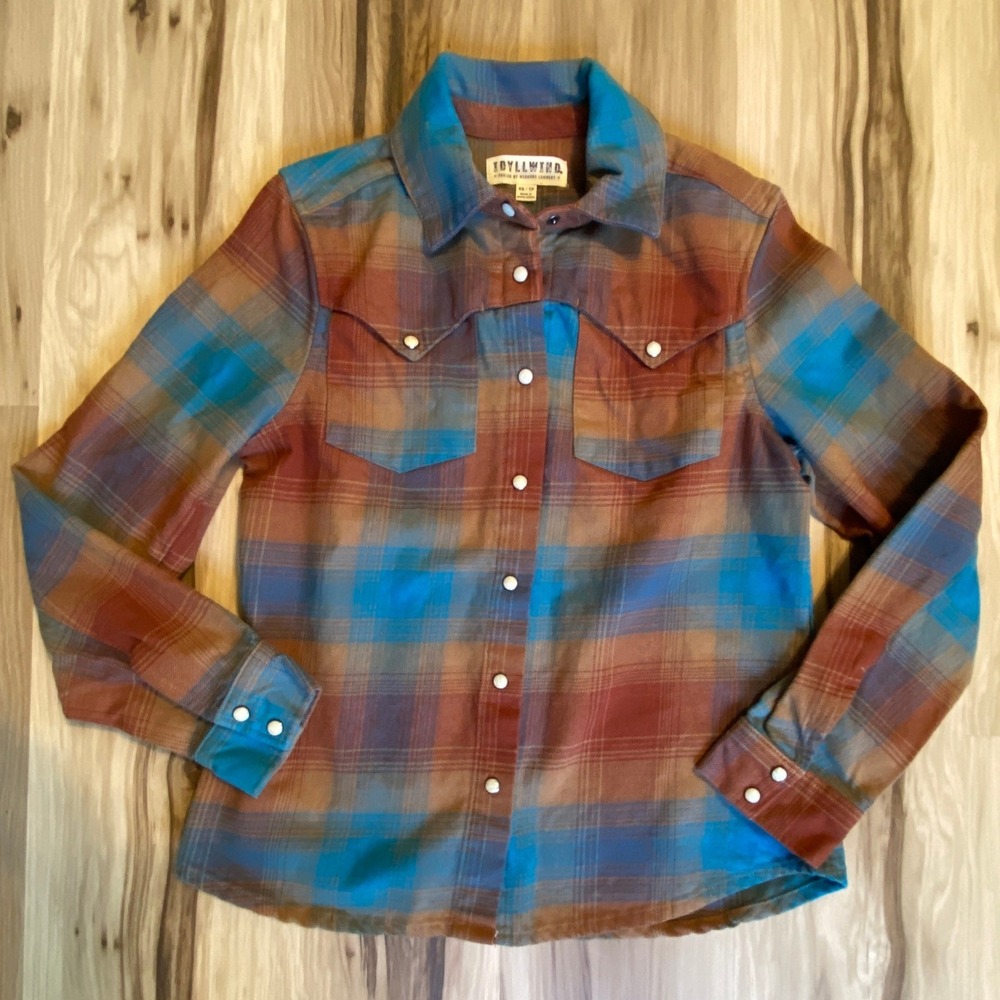 Idyllwind Miranda Lambert Womens XS Plaid Western Flannel Snap Shirt Blue Rust